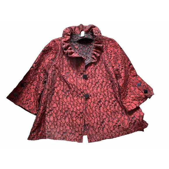 Moonlight Blouse Top Red Medium Ruffle Collar Shell Art To Wear - Picture 1 of 11